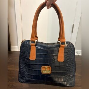 Valentina Intima Italian genuine leather top handle bag in navy blue